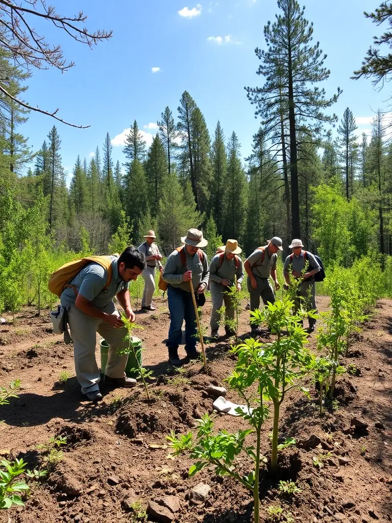 A visual of ACCA members engaged in a habitat restoration project, planting native trees and shrubs to improve biodiversity and support local ecosystems.