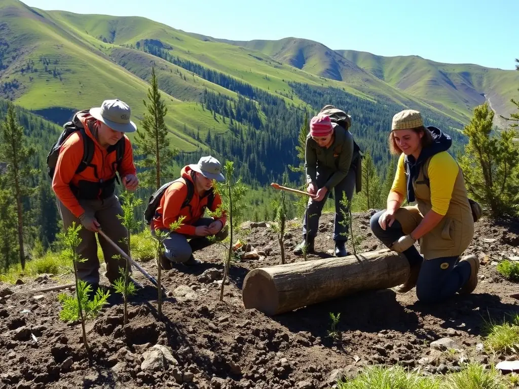 ACCA members working together to restore a degraded habitat by planting native trees and removing invasive species.
