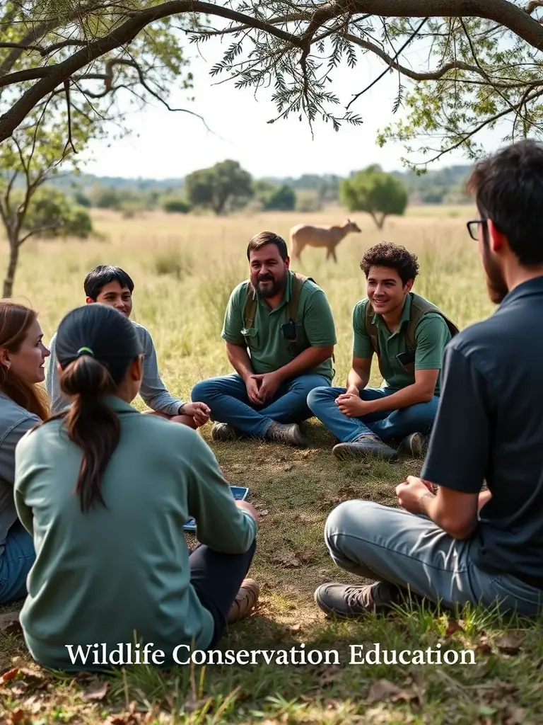 A photo of ACCA members conducting a workshop for local children on wildlife conservation, teaching them about the importance of protecting animal habitats.