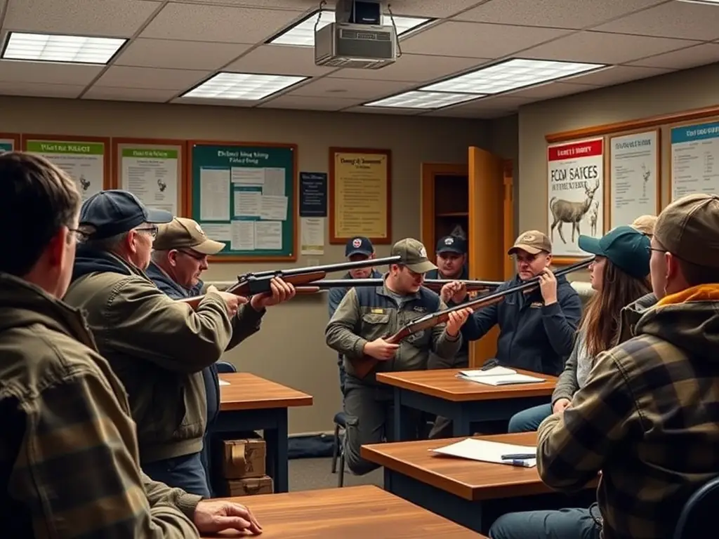 An ACCA instructor demonstrating responsible hunting techniques to a group of new members in a safe, controlled environment.